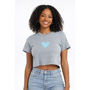 RIPNDIP Cropped Baby Tee Charcoal Gray Heart Logo XS